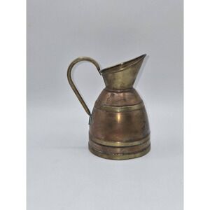 Mid Century Hammered Copper Pitcher Brass Banded Jug Ewer Decorative
